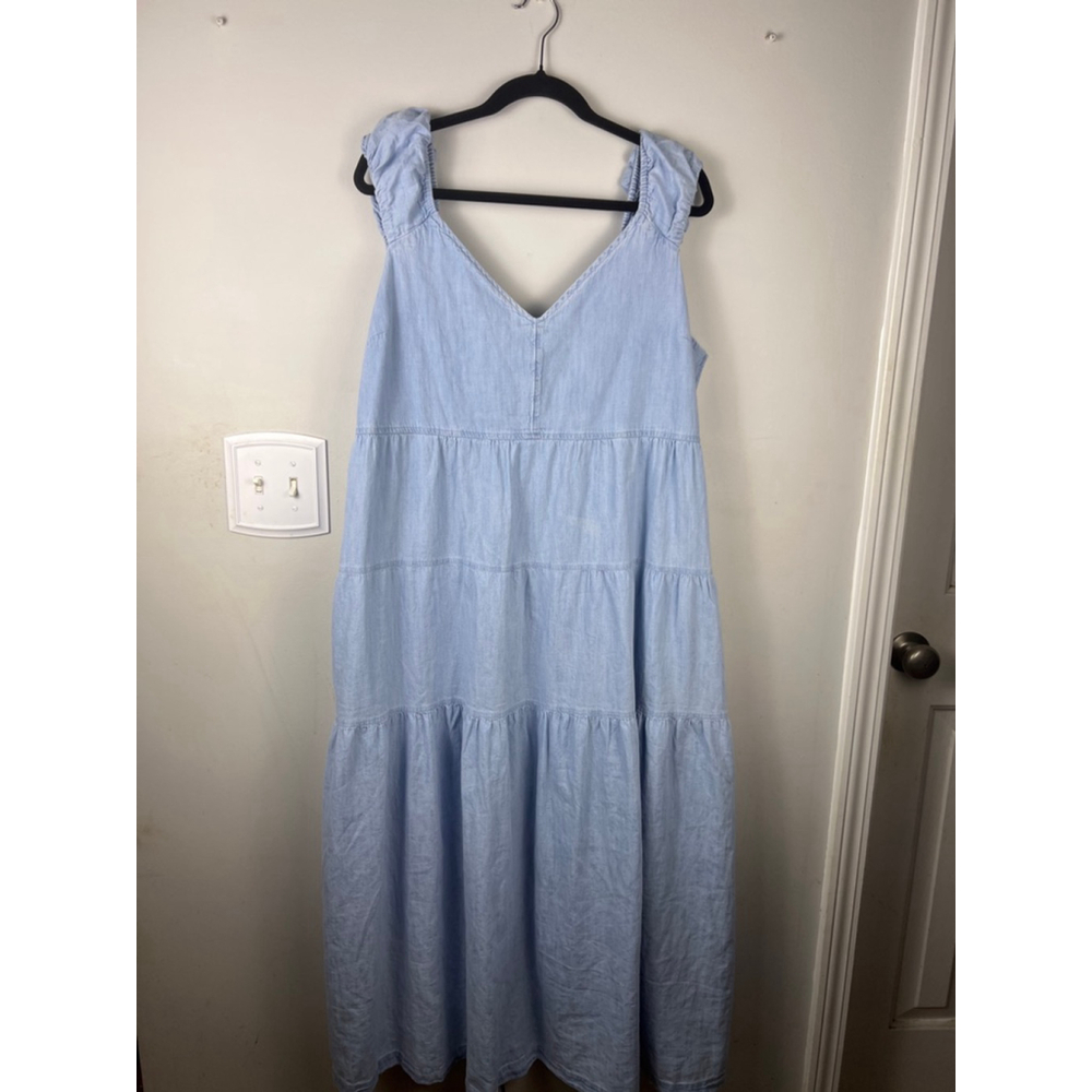 Light Blue Sleeveless Tiered Maxi Dress